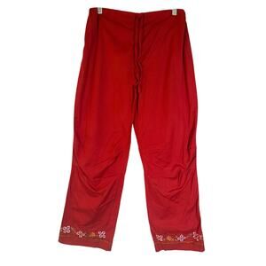 Vintage Y2K Sugar Red Articulated Knee Wide‎ Leg Embroidered Pants M Boho Surfer